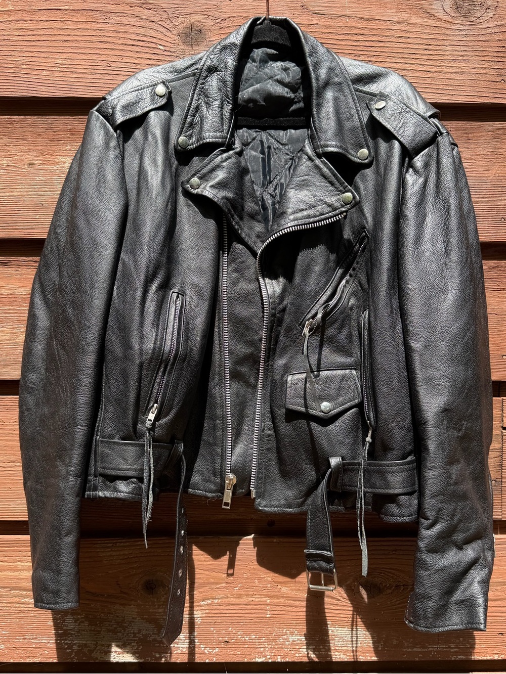 Men’s Motorcycle Jacket Black Leather Classic Style Size 48/2X - Unbranded